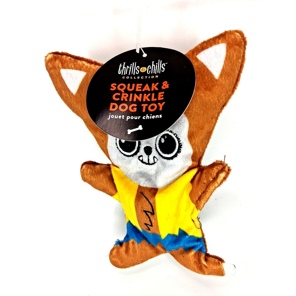 Thrills & Chills Crinkle & Squeaker Halloween Werewolf Flattie Small‎ Dog Toy